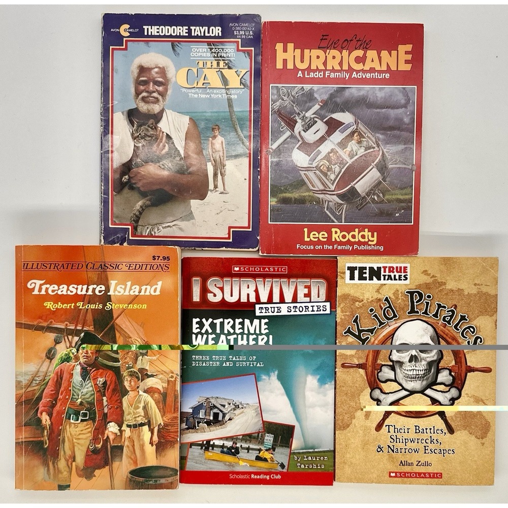 5 Kids Book Lot Survival at Sea Pirates Treasure Island The Cay I Survived